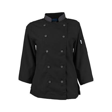 KNG Medium Women's Active Black 3/4 Sleeve Chef Coat 2125BKSLM